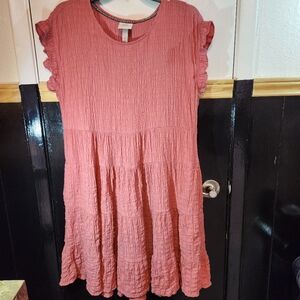 Knox Rose Womens Medium Pink Ruffle Cap Sleeve Dress